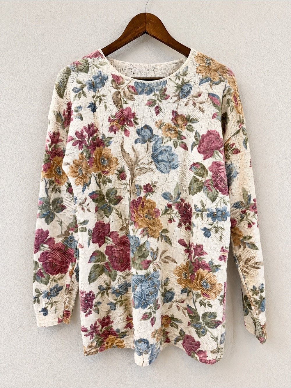 Floral Cotton Knit Sweater L Whimsigoth 90s Romantic Vintage Pullover J04